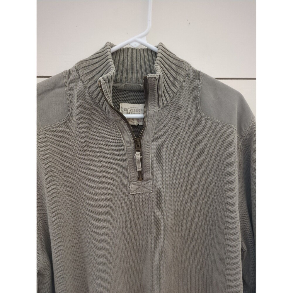 Eddie Bauer XL tall 100% cotton gray sweater elbow patches classic fall winter